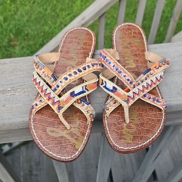 Sam Edelman Karly Beaded Leather Sandals Size 8.5 – Boho Chic - Picture 1 of 7